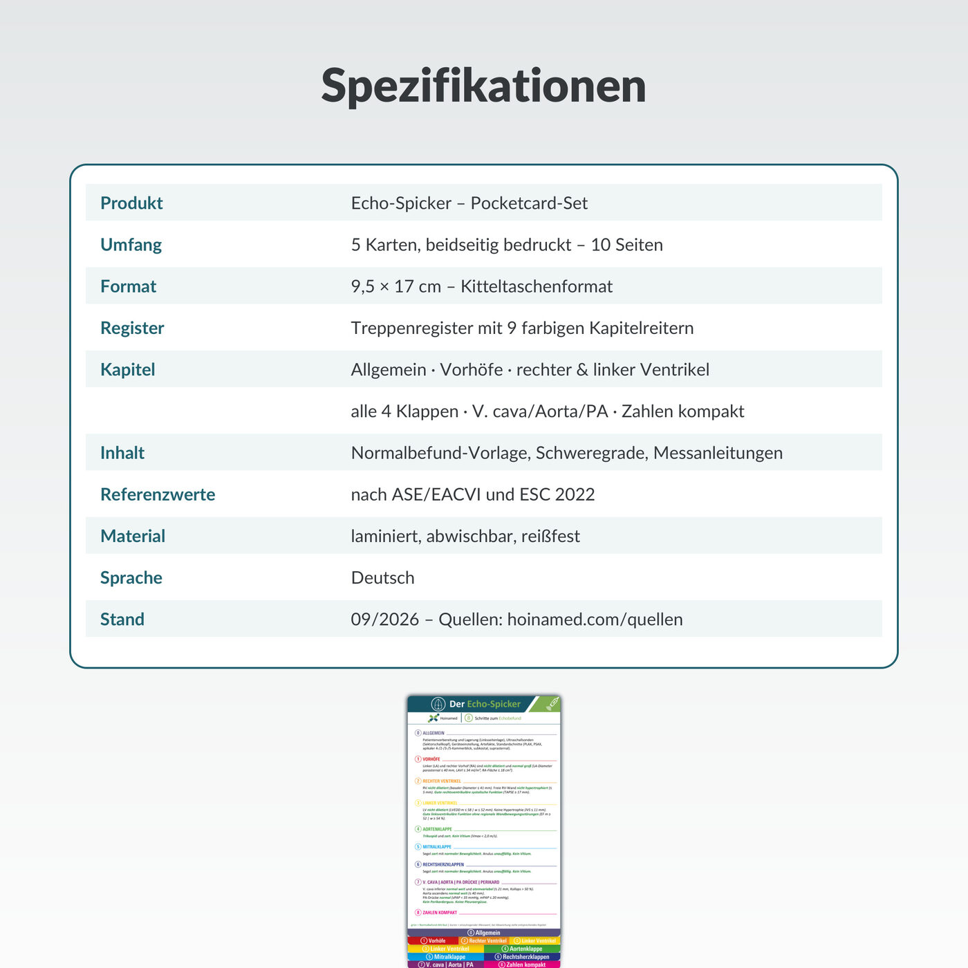 Echo-Spicker: Spezifikationen